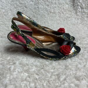 Poetic Licence License Tea Party Leopard Red Rose Peep Toe Heels Size 8